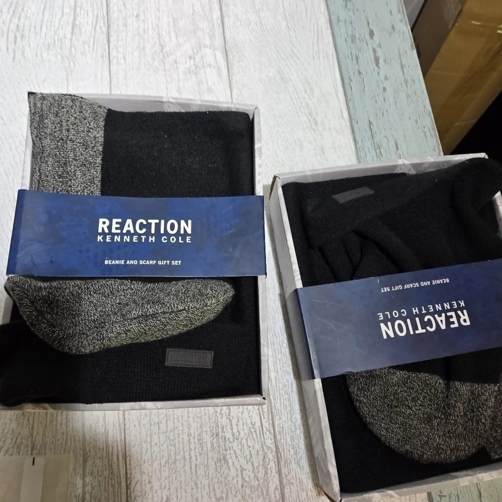 Men's Reaction Kenneth Cole Beanie & Scarf Set Black/Grey One Size MSP$55
